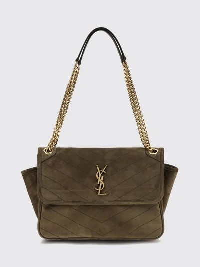 niki quilted suede shoulder bag with ysl logo