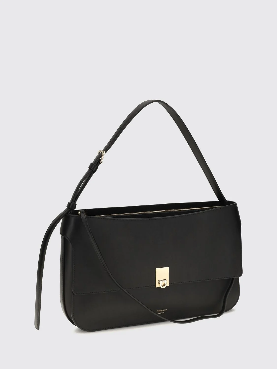 small calfskin leather shoulder bag with gancini logo