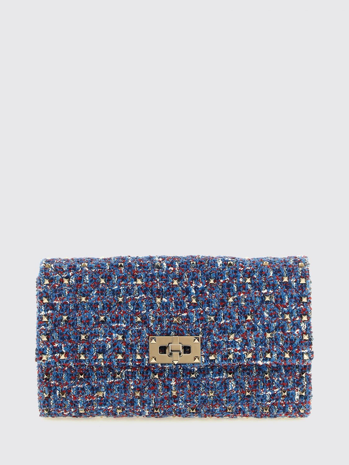 VALENTINO GARAVANI OS rockstud spike tweed mini handbag with embroidery