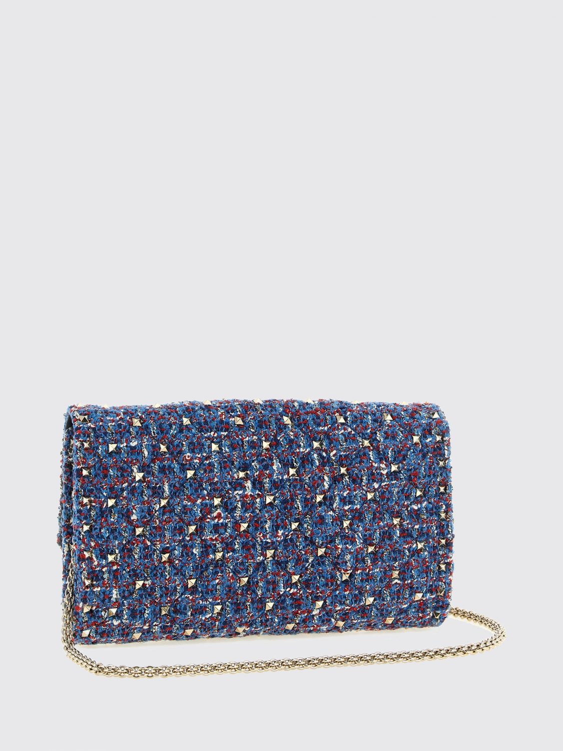 rockstud spike tweed mini handbag with embroidery