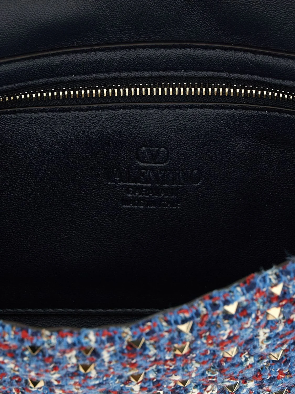 rockstud spike tweed mini handbag with embroidery