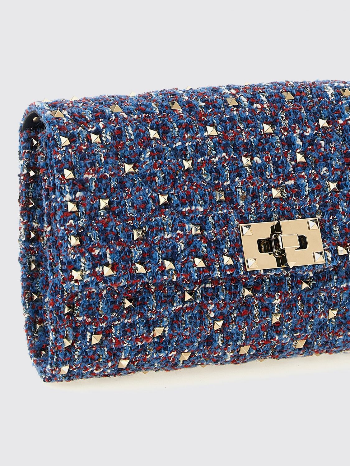 rockstud spike tweed mini handbag with embroidery