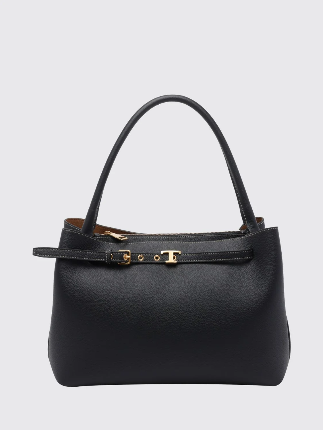 grained calf leather shoulder bag with t timeless logo and hook closure