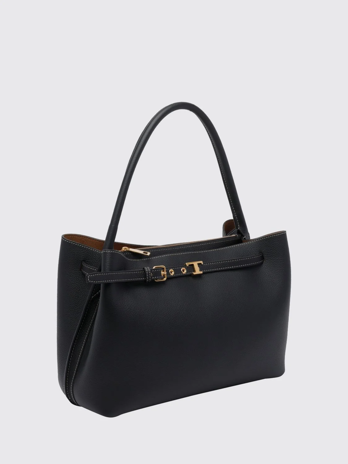 grained calf leather shoulder bag with t timeless logo and hook closure