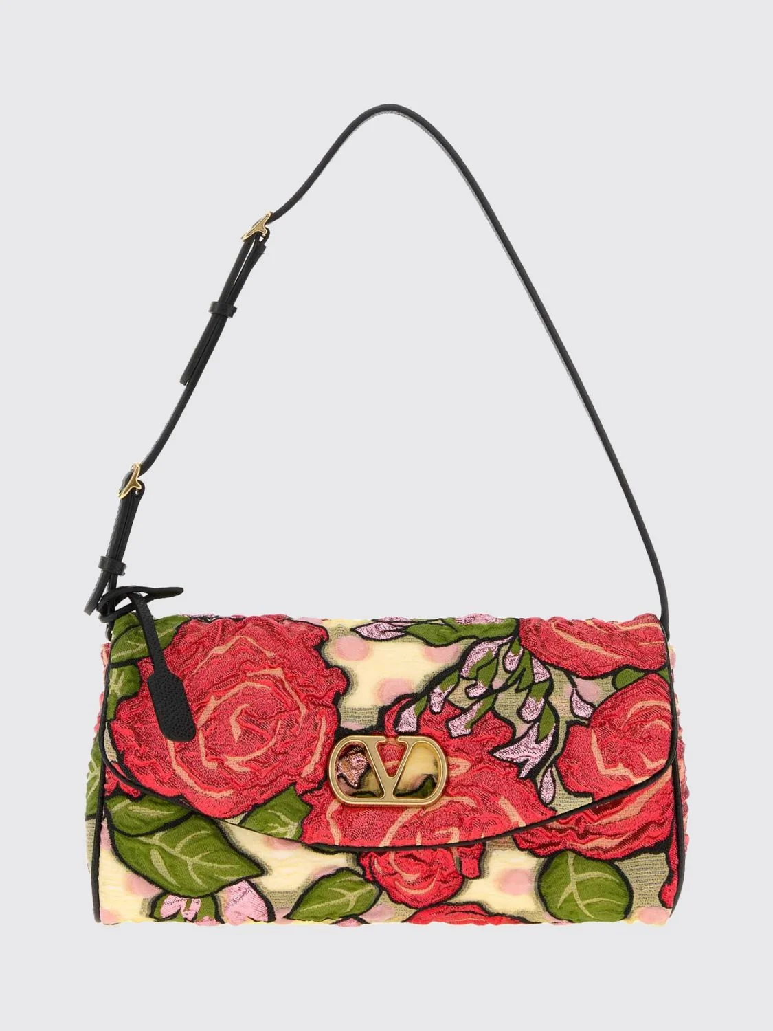 VALENTINO GARAVANI OS devain cotton blend shoulder bag with floral embroidery