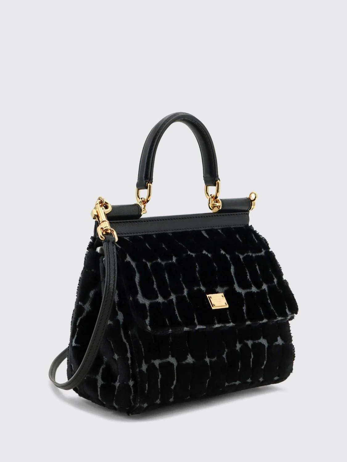 sicily velvet and calfskin handbag