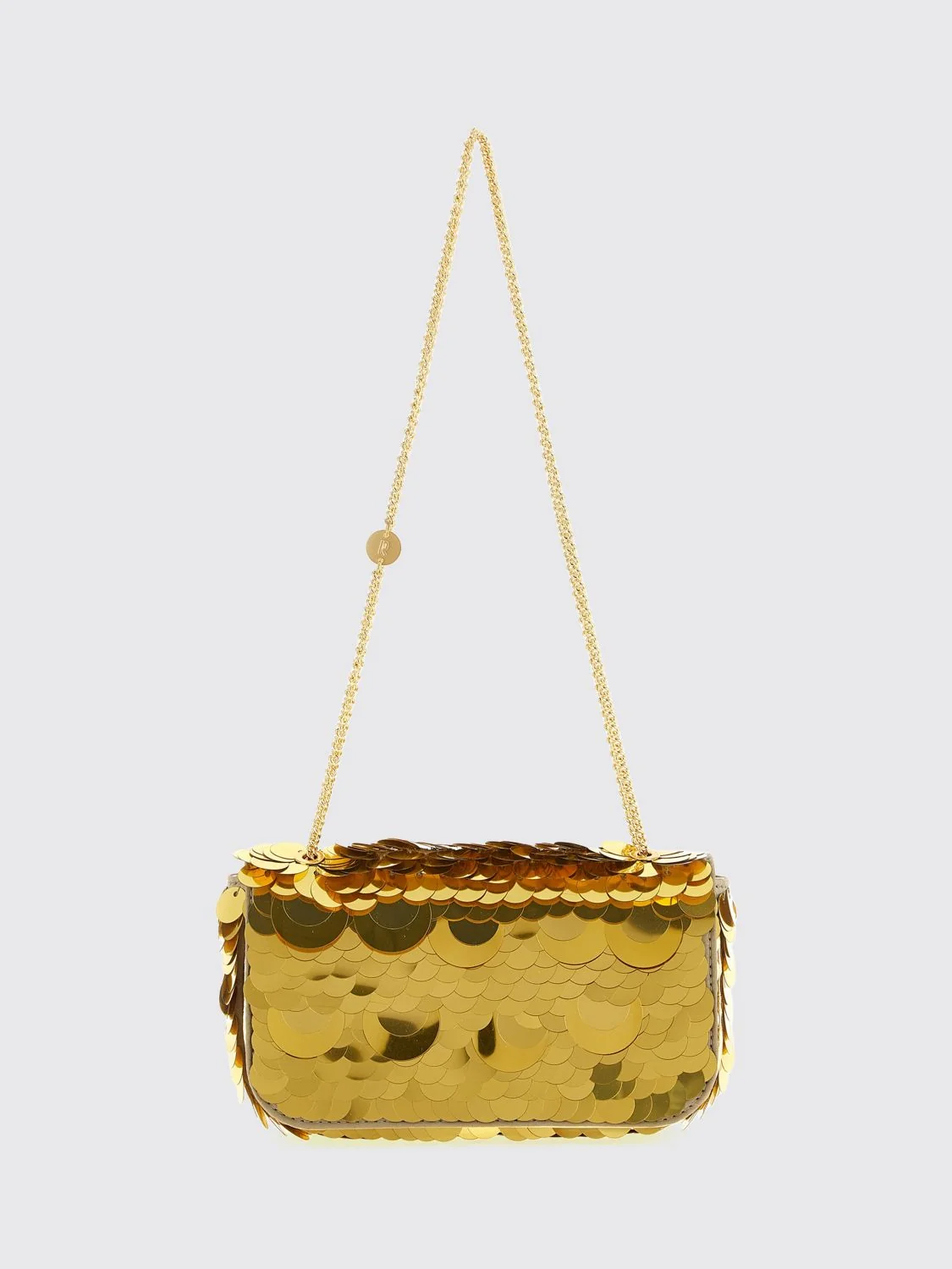 RABANNE OS sparkle leather and polyester shoulder bag with metallic handle