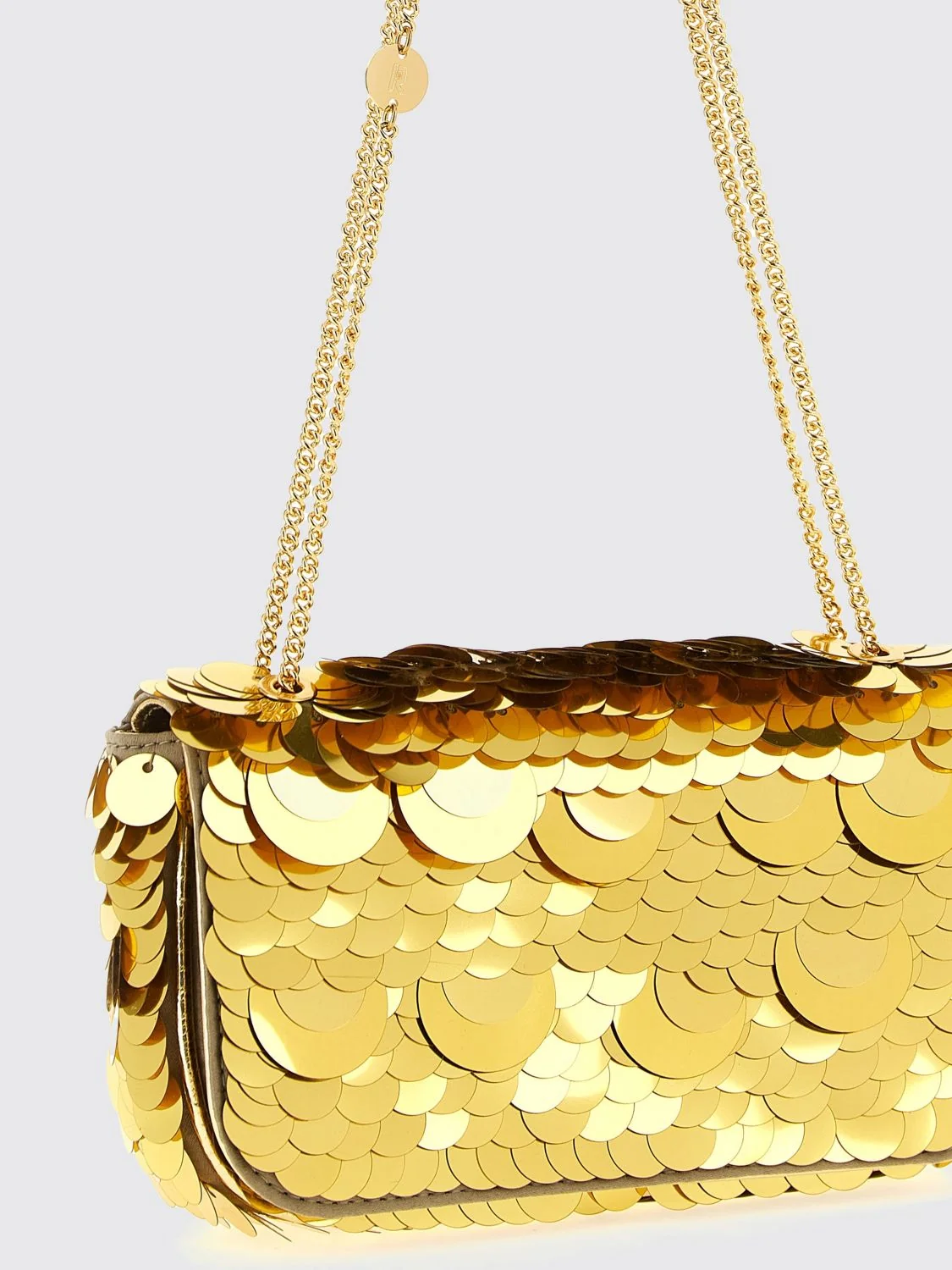 sparkle leather and polyester shoulder bag with metallic handle