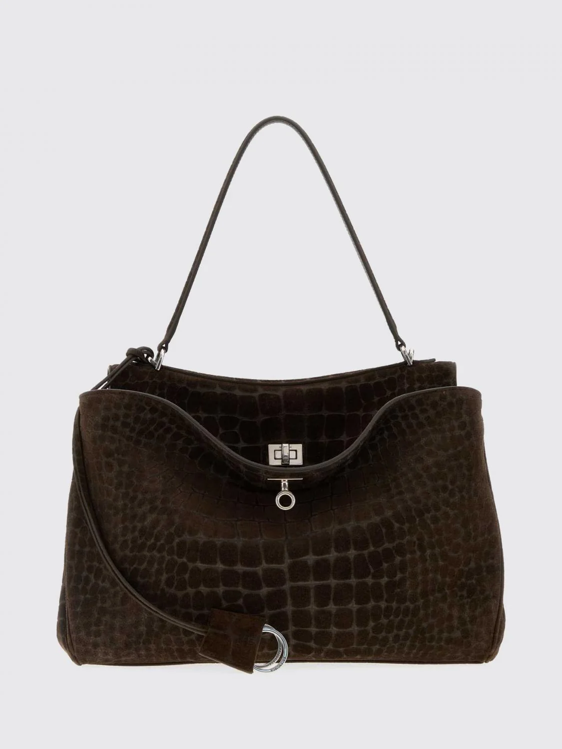 BALENCIAGA OS rodeo shoulder bag in suede with crocodile print