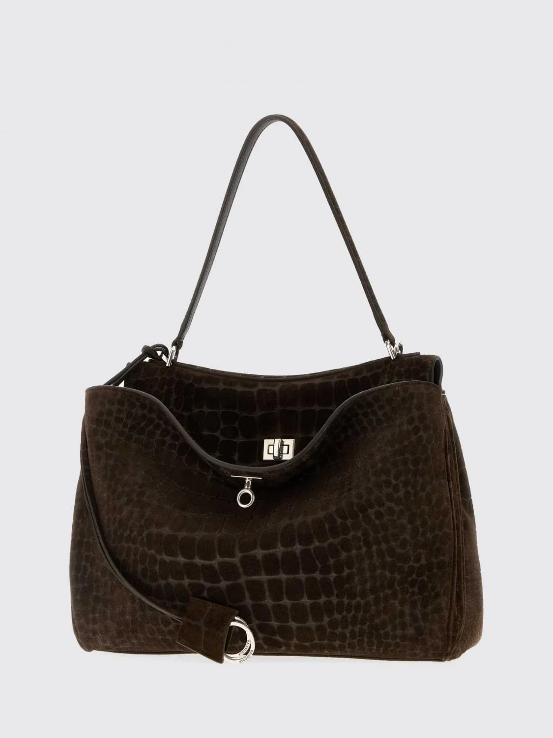 rodeo shoulder bag in suede with crocodile print