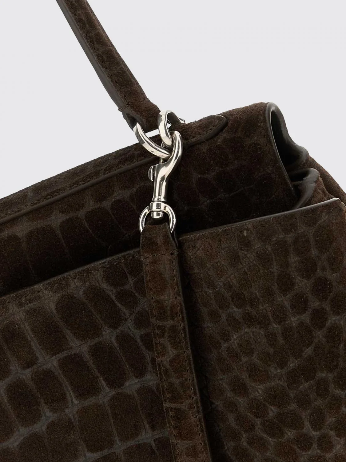 rodeo shoulder bag in suede with crocodile print