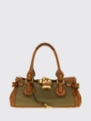 chloé shoulder bag in cotton and bovine leather with padlock and studs