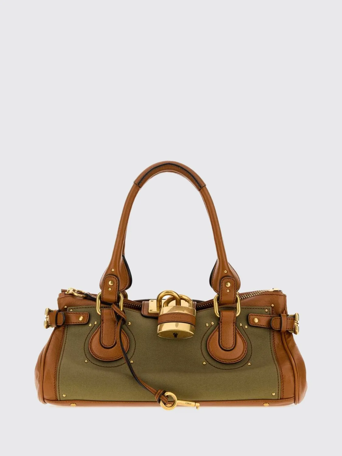 chloé shoulder bag in cotton and bovine leather with padlock and studs