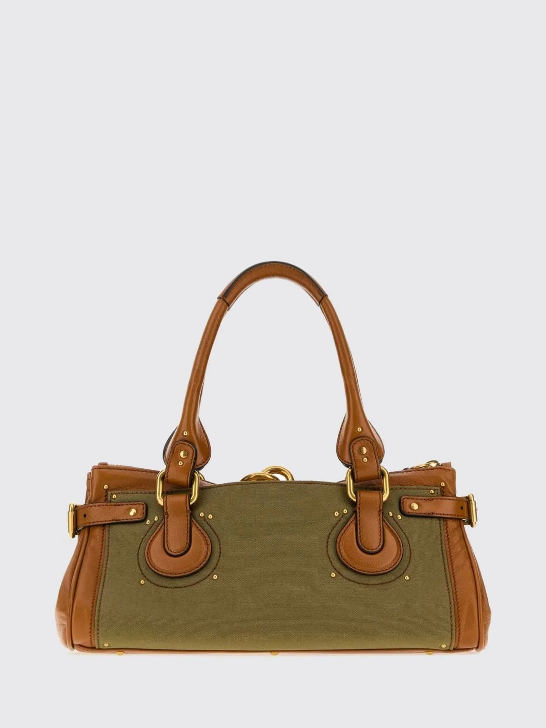 chloé shoulder bag in cotton and bovine leather with padlock and studs