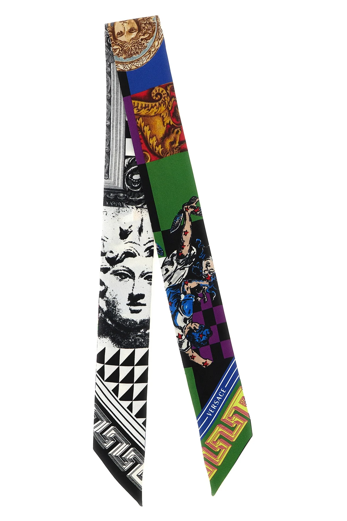 VERSACE OS the versace bandeaux ribbon in pure silk twill stands out for its elongated silh