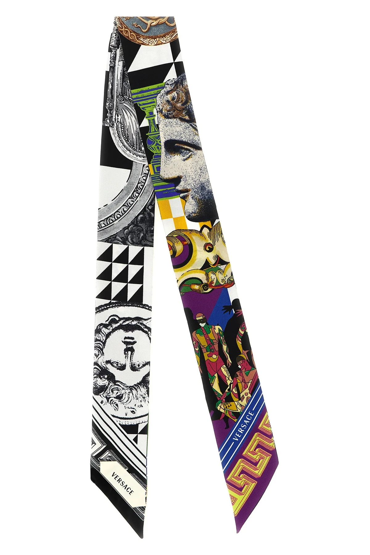 VERSACE OS the versace bandeaux ribbon in pure silk twill stands out for its elongated silh