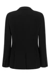 black triacetate double-breasted six covered buttons peak lapels tone on tone al