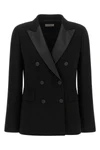 black triacetate double-breasted six covered buttons peak lapels tone on tone al