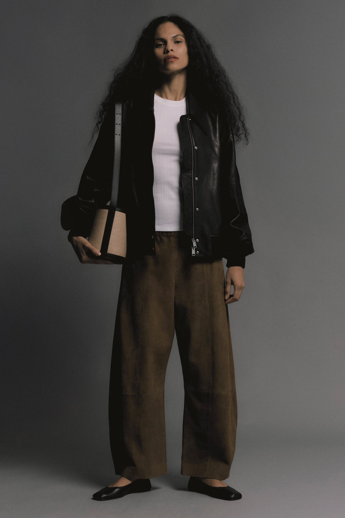 JIL SANDER OS contrast raffia and leather shoulder bag
