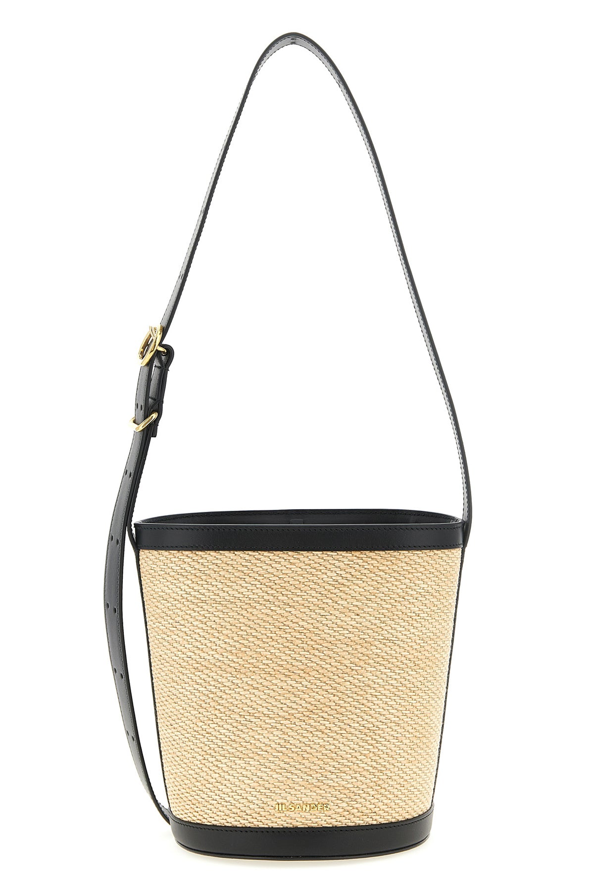 JIL SANDER OS contrast raffia and leather shoulder bag