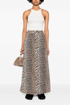 long skirt in leopard-print cotton denim
