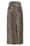 long skirt in leopard-print cotton denim