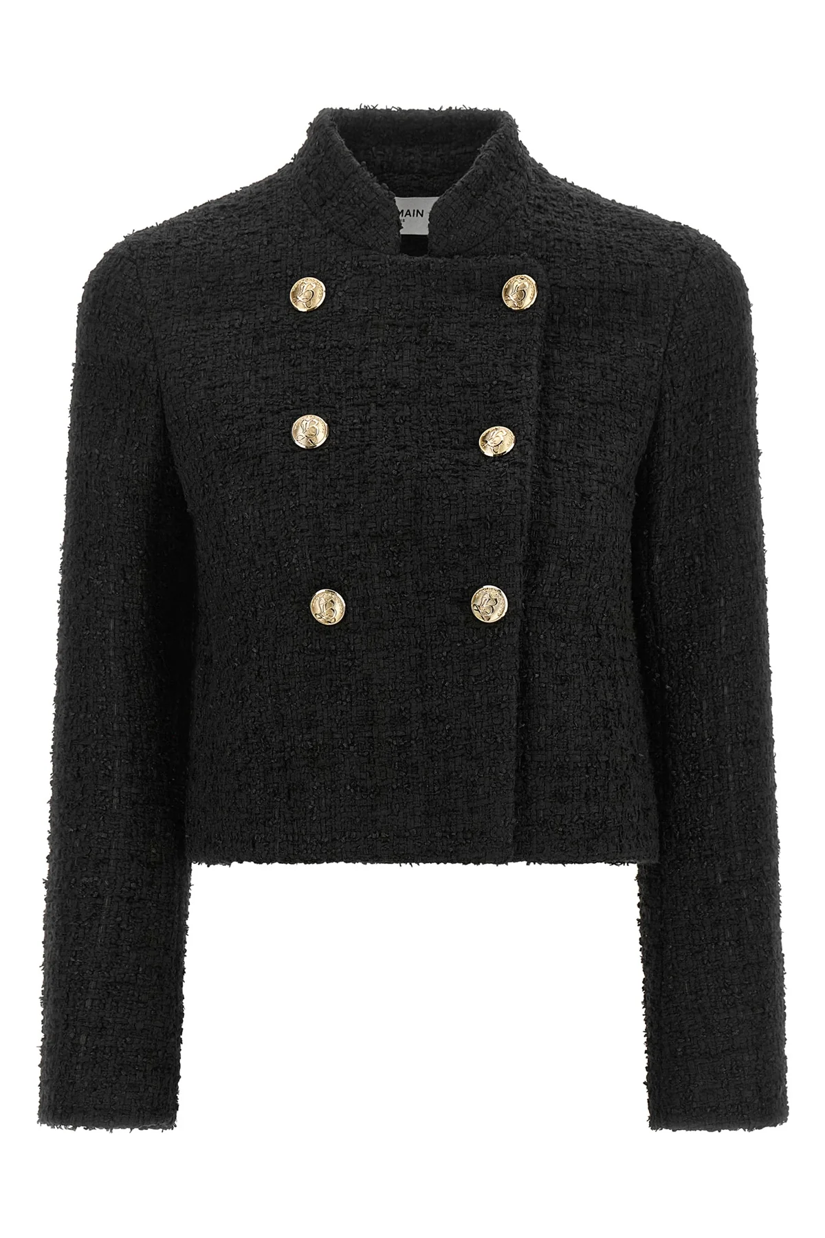 the balmain double-breasted tweed short jacket defines the wardrobe through a ri