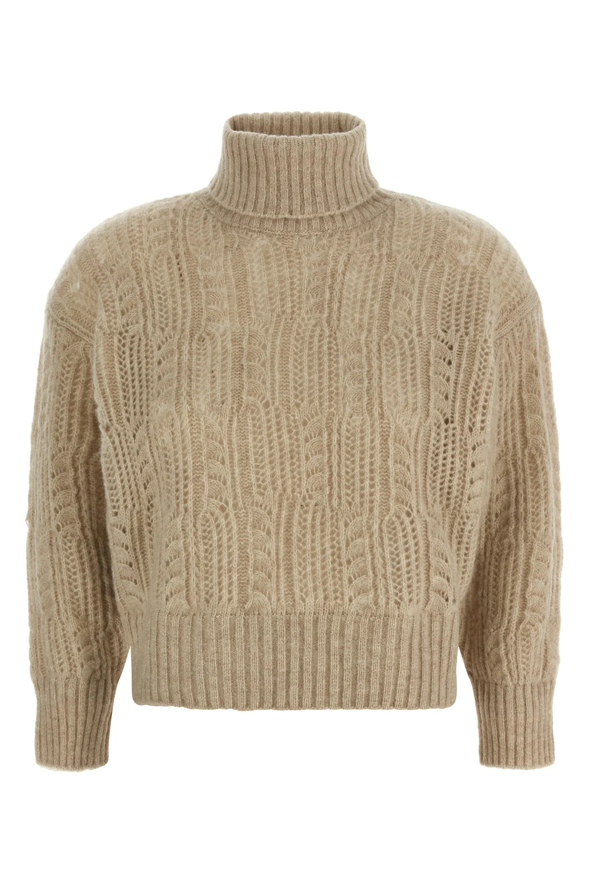 AGNONA M the agnona high neck sweater in beige tones is distinguished by a complex perfor