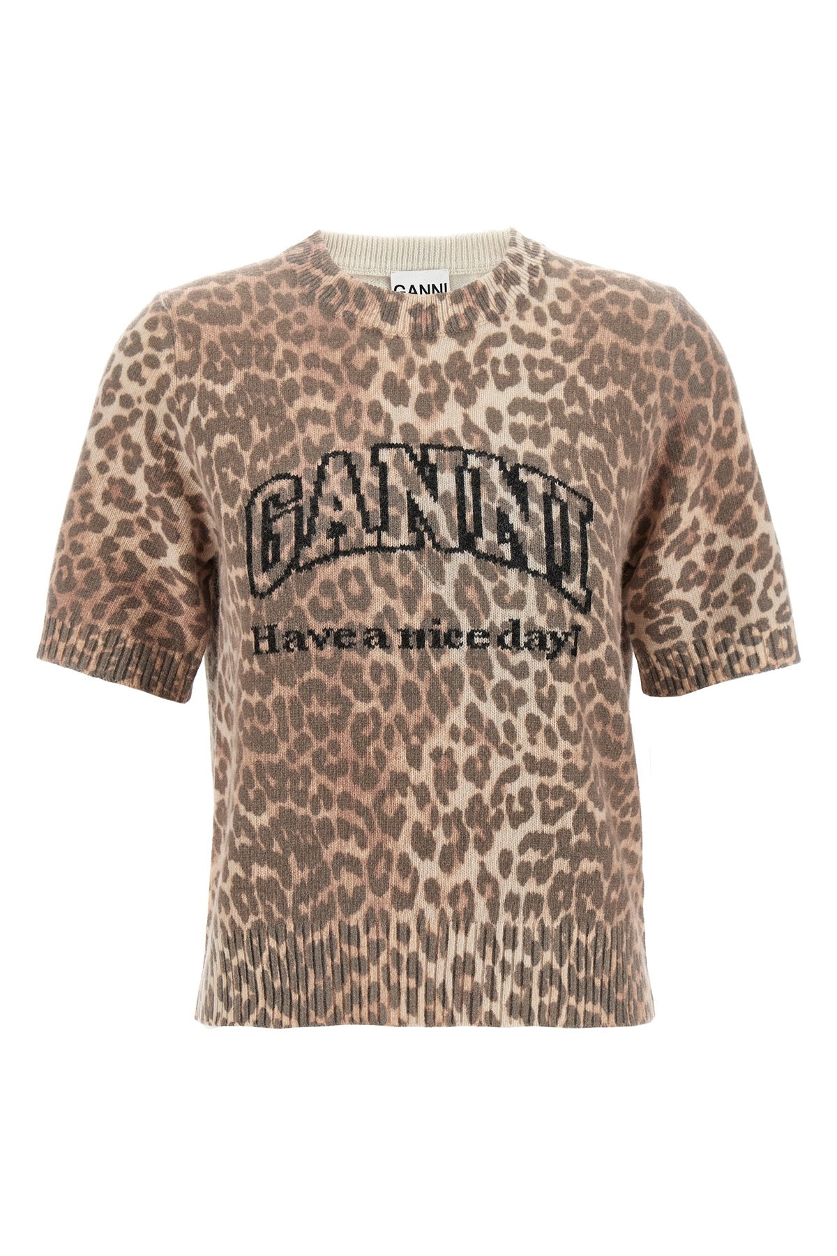 GANNI S leopard wool mix leopard-patterned wool t-shirt