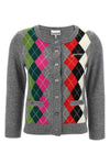 grey check merino wool and cashmere blend cardigan