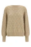 the agnona beige cashmere blend crew neck sweater stands out for its complex