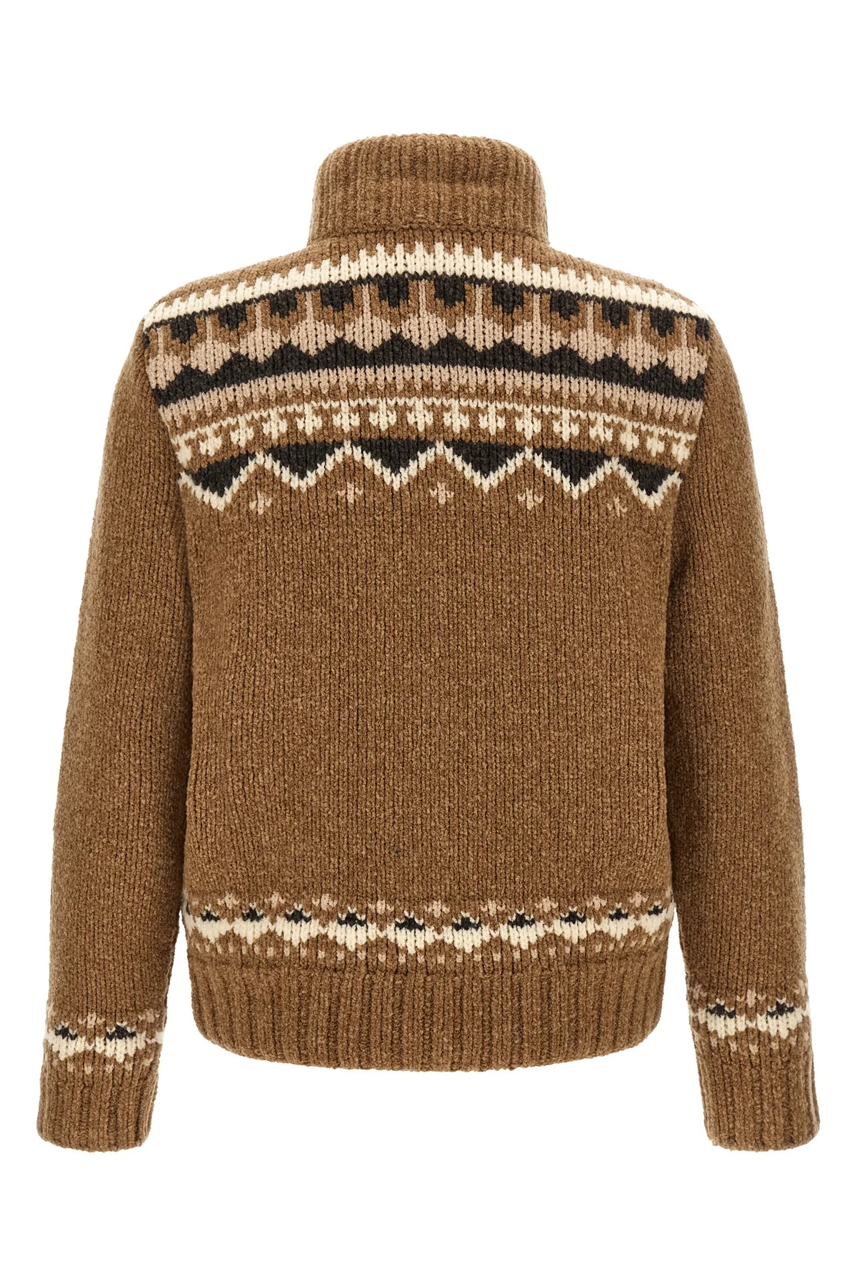 MONCLER M the moncler feather-padded cardigan in brown bouclé virgin wool blend