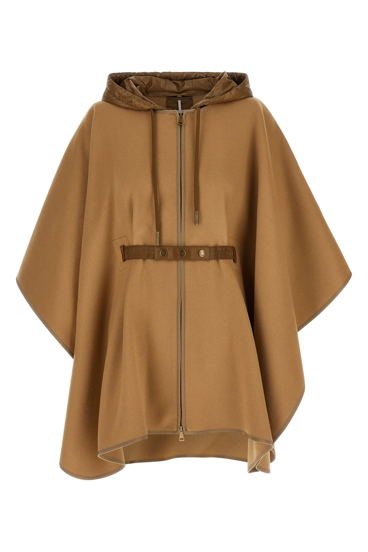 MONCLER OS the moncler virgin wool blend cape is distinguished by a draped silhouette and m