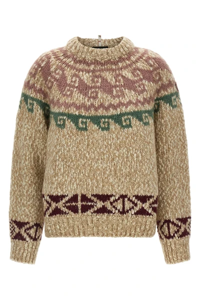 the moncler grenoble crewneck sweater in structured wool blend and soft alpaca f