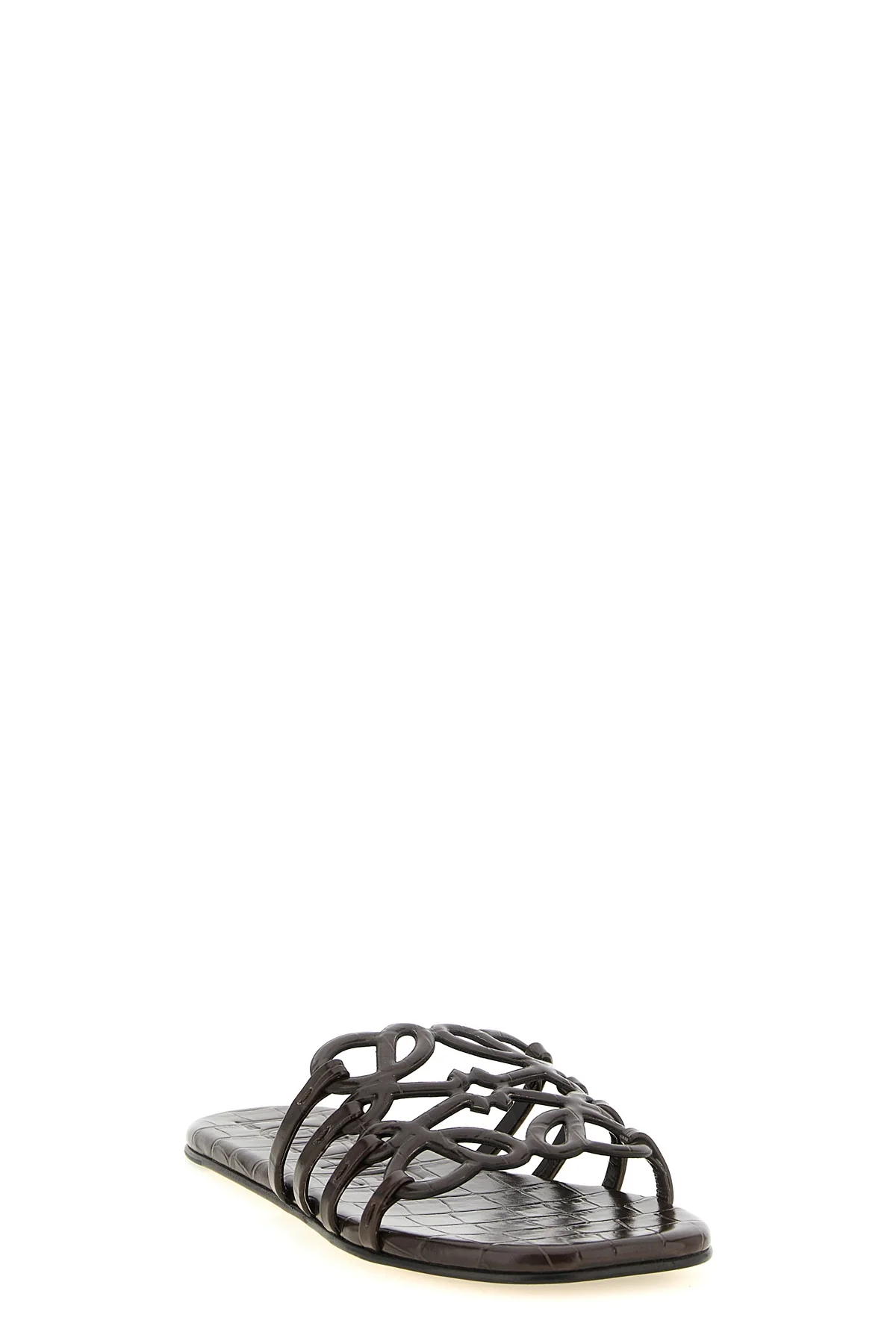 the slide sandal loewe anagram petal is made of fine calf leather characterize