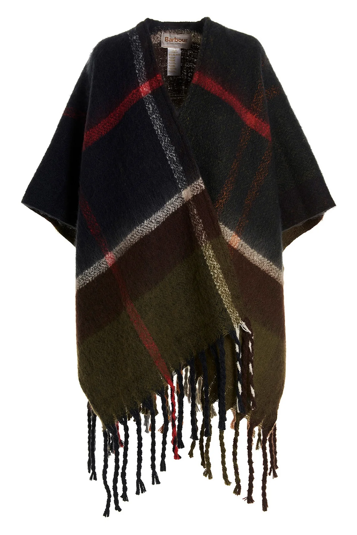 BARBOUR OS isla boucle serape cape in all-over check print knit