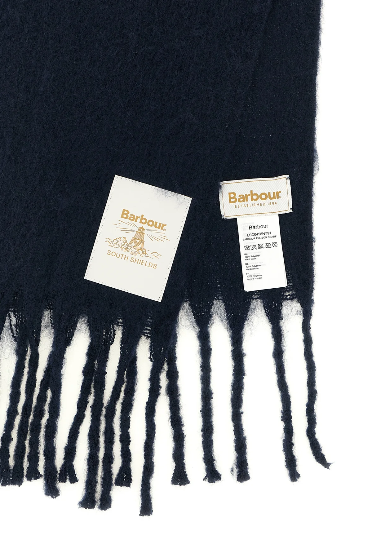 the barbour ellison scarf is distinguished by an elongated rectangular constru