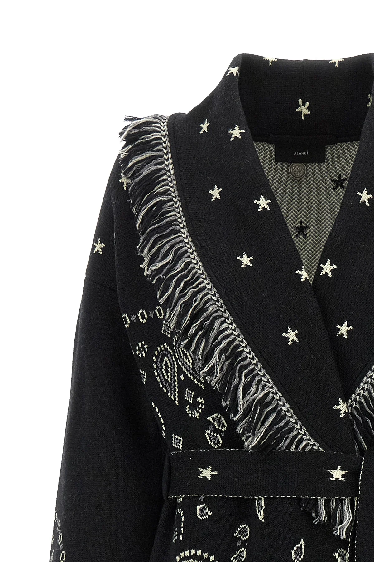 alanuis robe-style coat in pure virgin wool is distinguished by a complex two-t