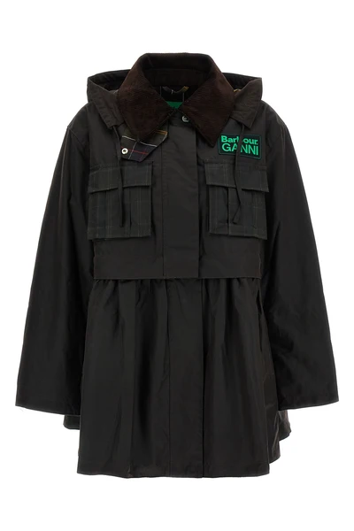 barbour x ganni waxed cotton parka