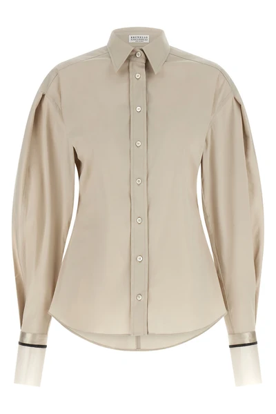 the brunello cucinelli shirt in beige stretch cotton poplin redefines the codes