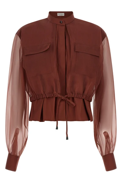 the brunello cucinelli blouse exemplifies the brands mastery in material contra