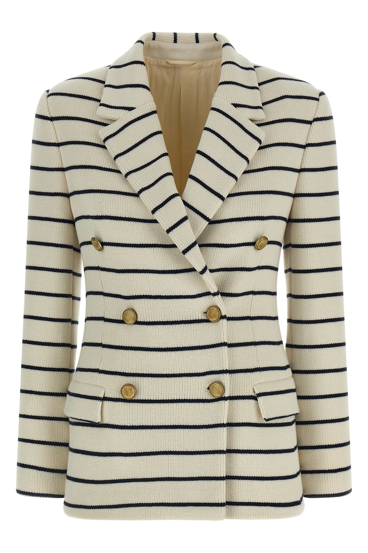 BRUNELLO CUCINELLI 46 double-breasted marinière style cotton knit blazer