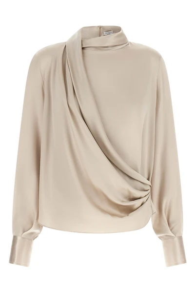 the brunello cucinelli blouse in fine stretch silk redefines everyday elegance t