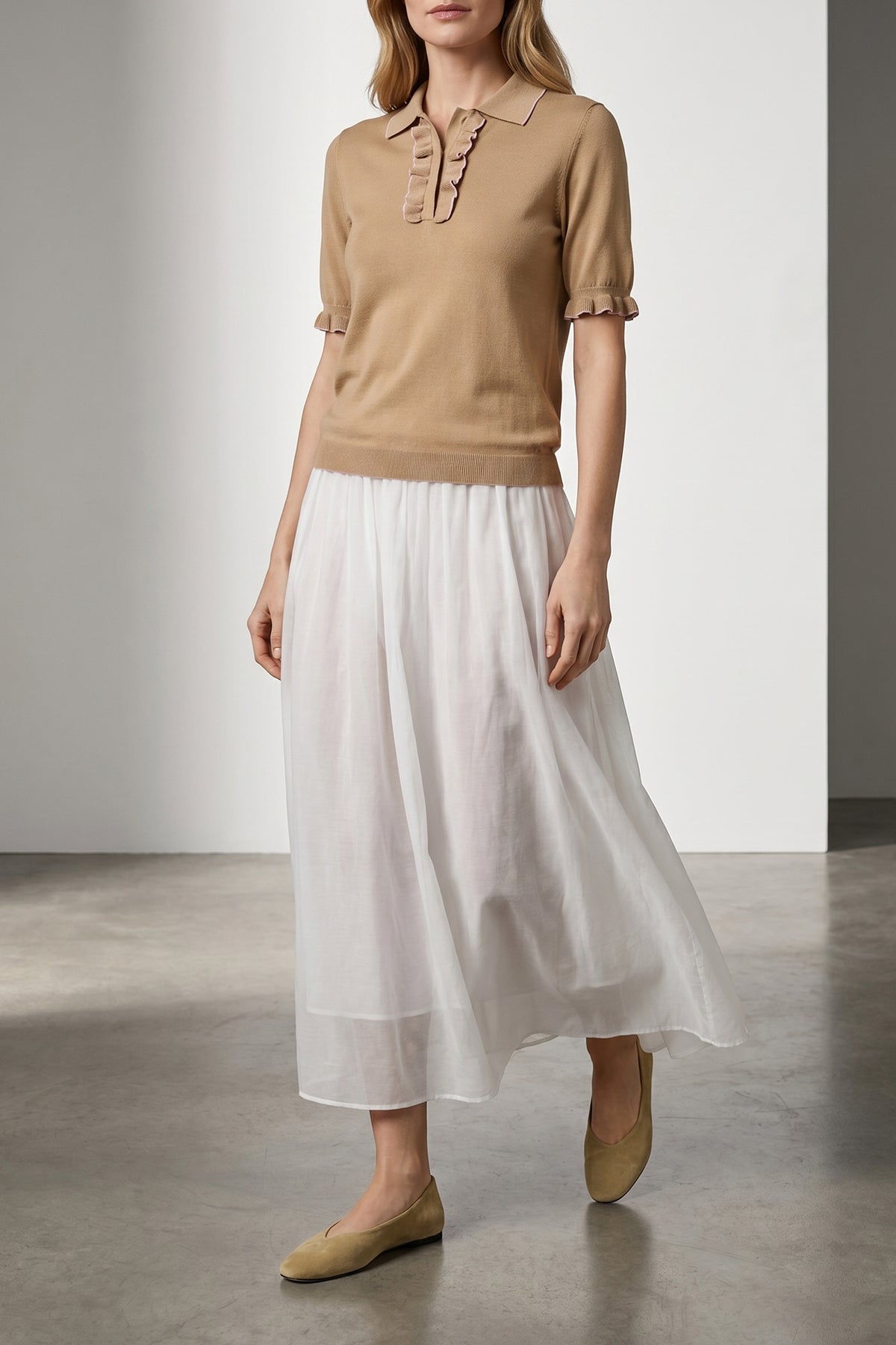 BRUNELLO CUCINELLI 40 maxi skirt in semi-transparent multilayer cotton