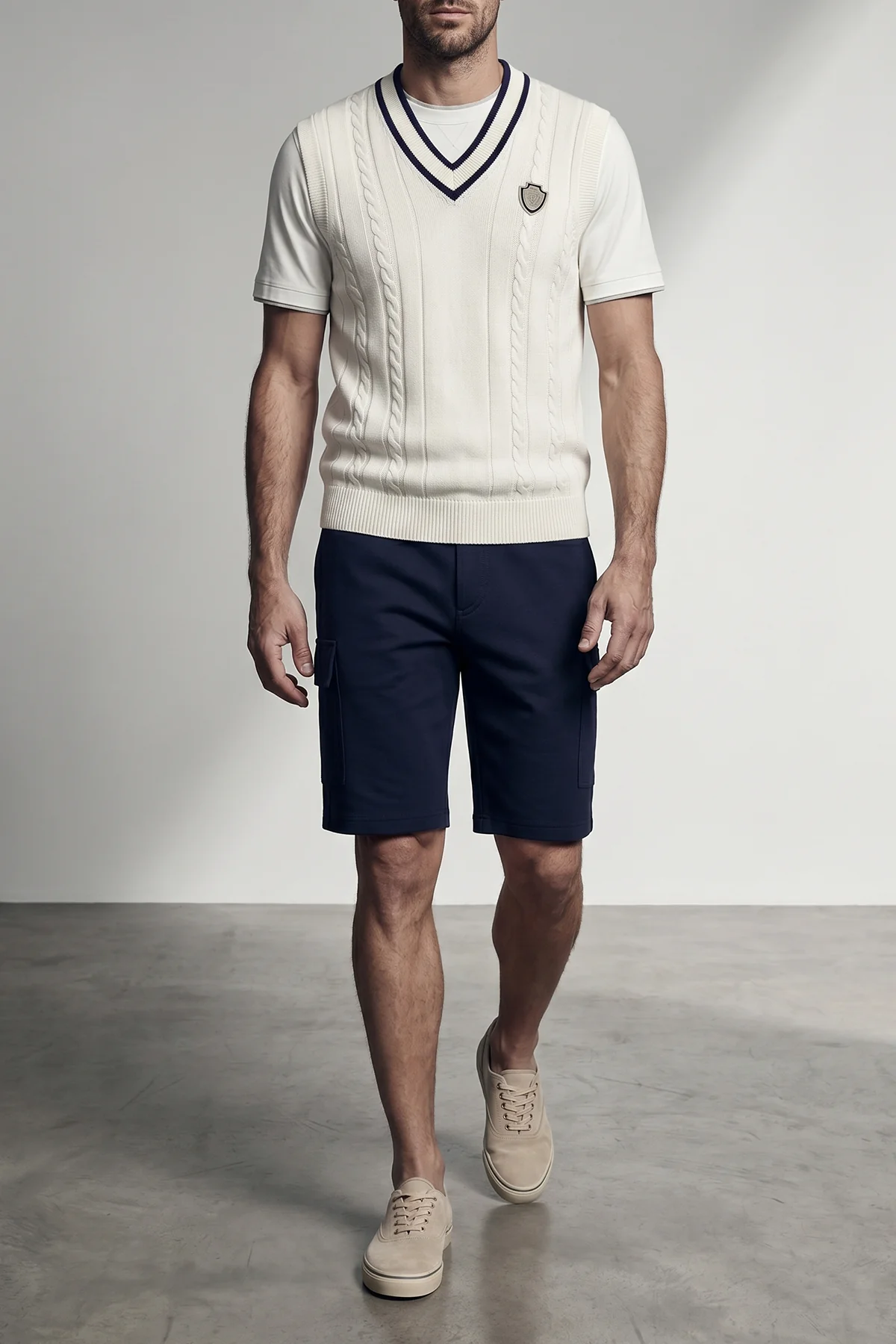 braided cotton knit vest