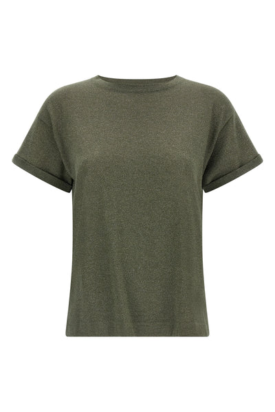 the brunello cucinelli crew neck sparkling cashmere and silk blend t-shirt sta