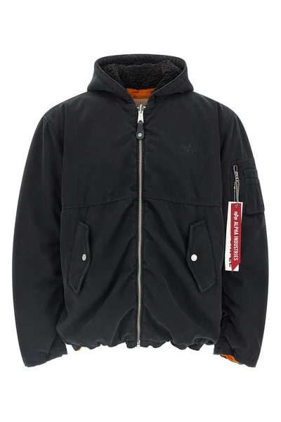 alpha industries x purple reversible bomber jacket in padded cotton canvas and n