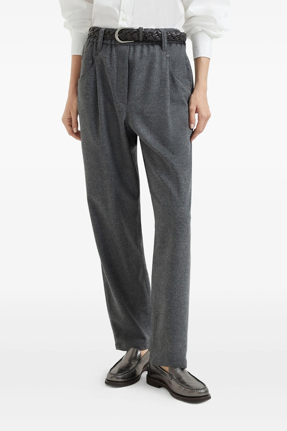 melange wool and cashmere blend trousers