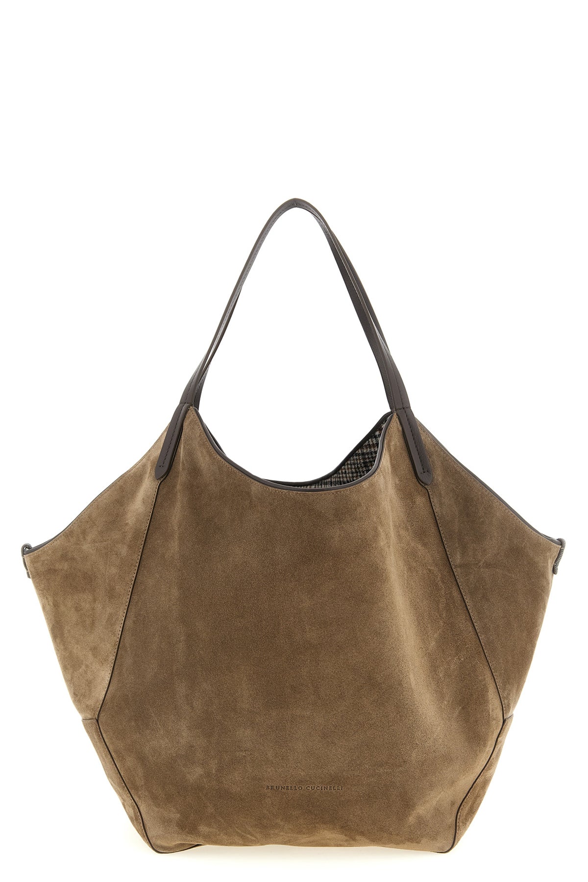 BRUNELLO CUCINELLI OS prince of wales patterned suede and wool reversible shopping bag
