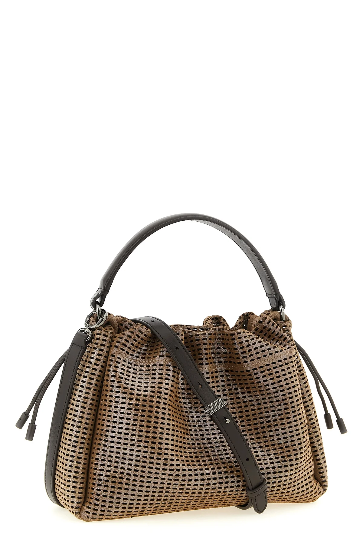small bucket mellow handbag in metallic-effect sparkling net leather and smo